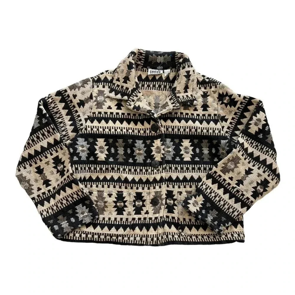 Chico’s Design Brown Aztec Print Tapestry Jacket M